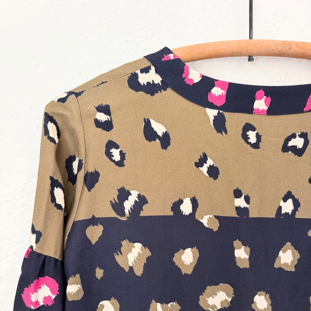 Vilagallo Anthropologie Womens Colorblock Leopard Print Blouse Navy Pink 38 M - Picture 5 of 8